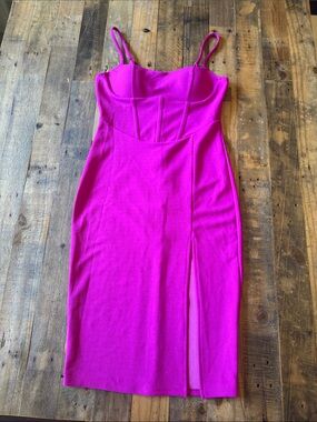 Fuchsia Bodycon Midi Dress with Spaghetti Straps